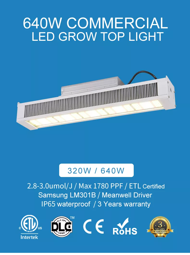 Greenhouse horticulture 640w lm301h lm301b linear grow spectrum bar Toplighting hydroponic led grow light 8